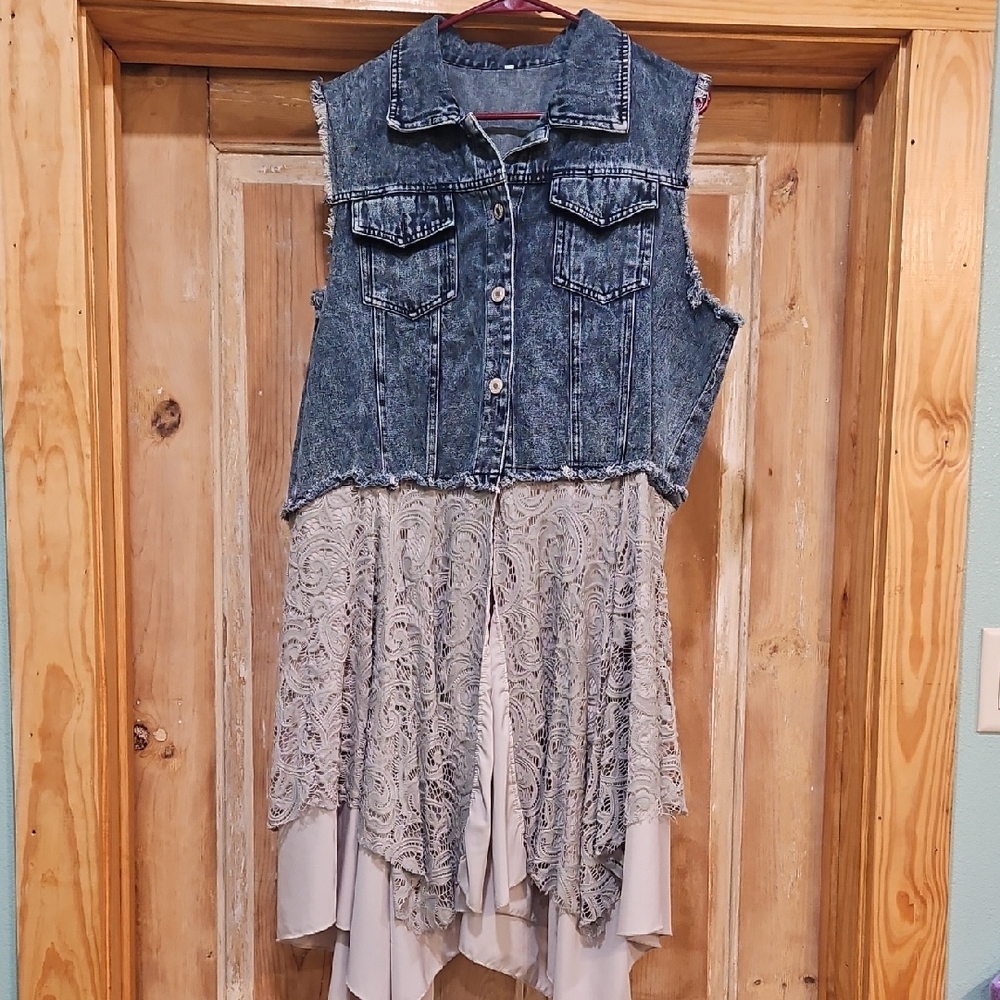 Denim Vest with Lace Bottom